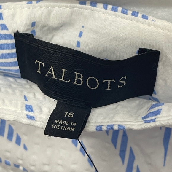 Talbots Tropical Hawaiian Palm Print 100% Cotton Seersucker Blue White Skirt 16 - Picture 4 of 10